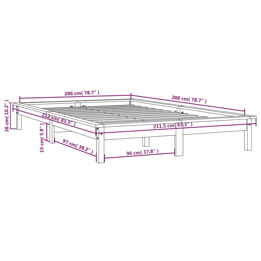 vidaXL Rúmgrind án Dýnu 200x200 cm Hunangsbrún Gegnheil Viður