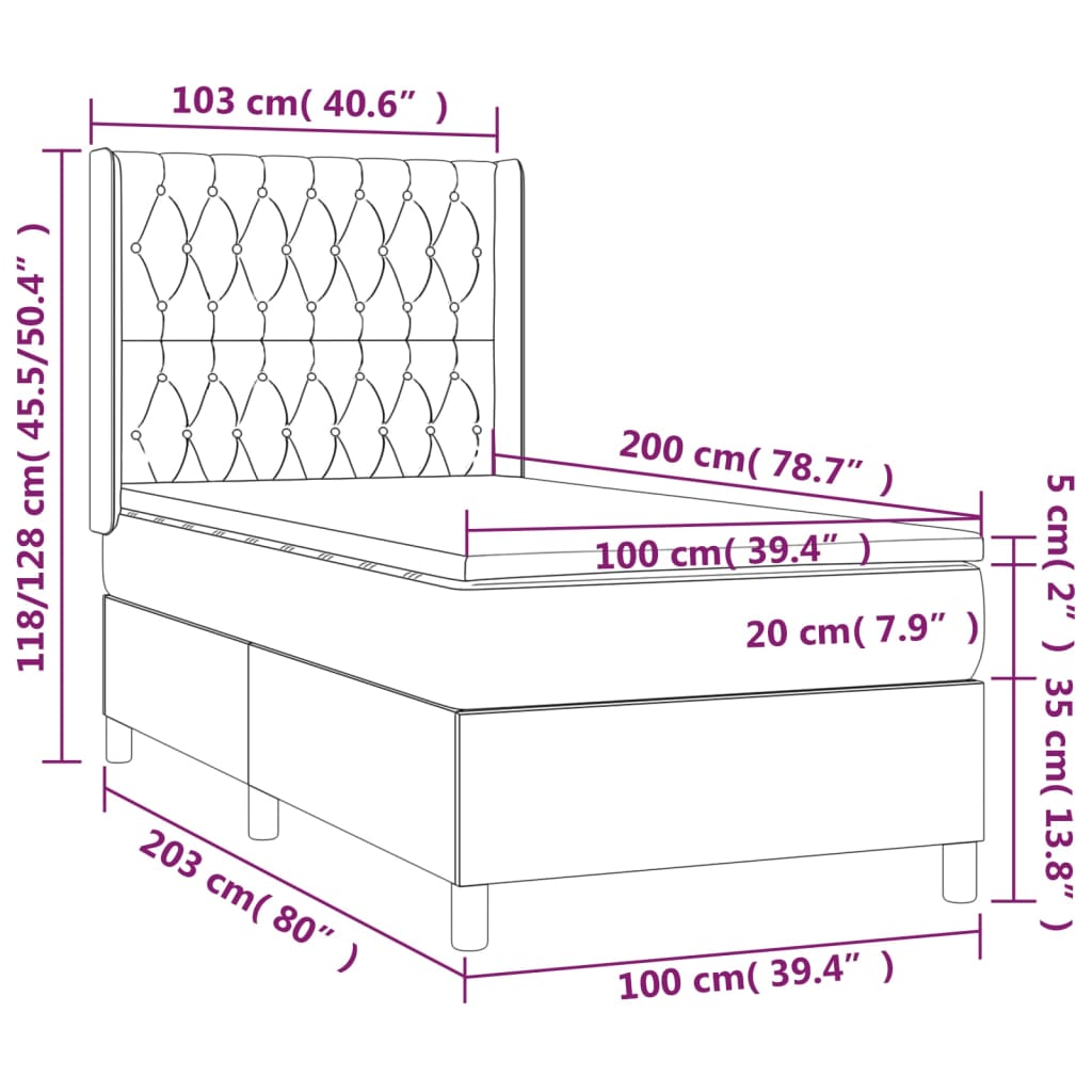 vidaXL Hólfað Springrúm með Dýnu&LED Dökkbrúnn 100x200cm Tauefni