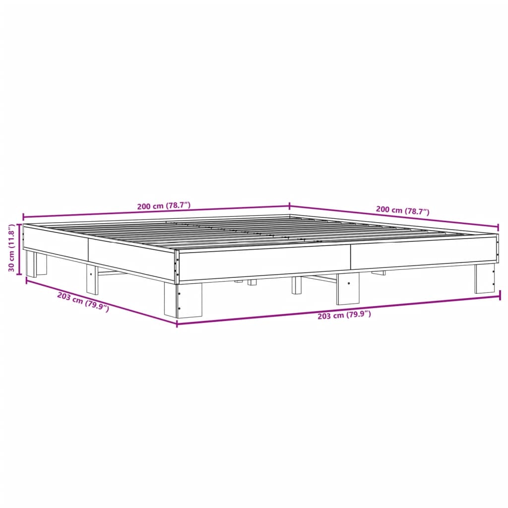 vidaXL Rúmgrind án Dýnu Reyktóna Eikarlitur 200x200 cm