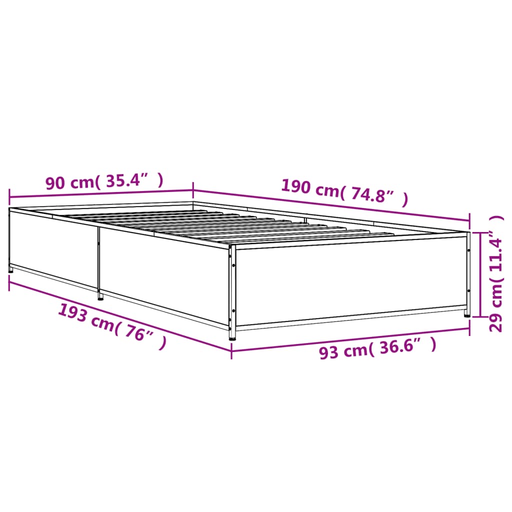 vidaXL Rúmgrind án Dýnu Sonoma Eikarlitur 90x190 cm