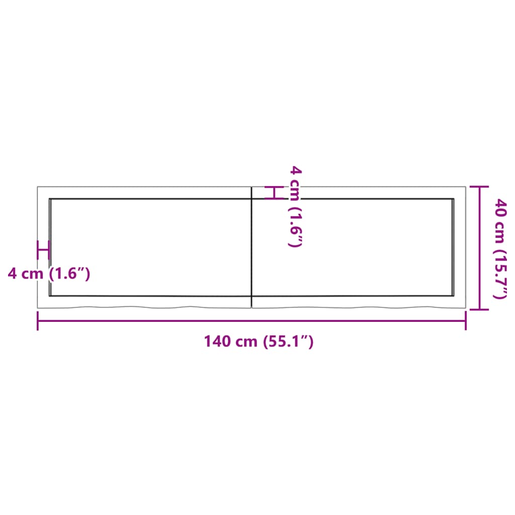 vidaXL Baðherbergisborðplata Brúnn 140x40x(2-4)cm Meðhöndlaður Viður