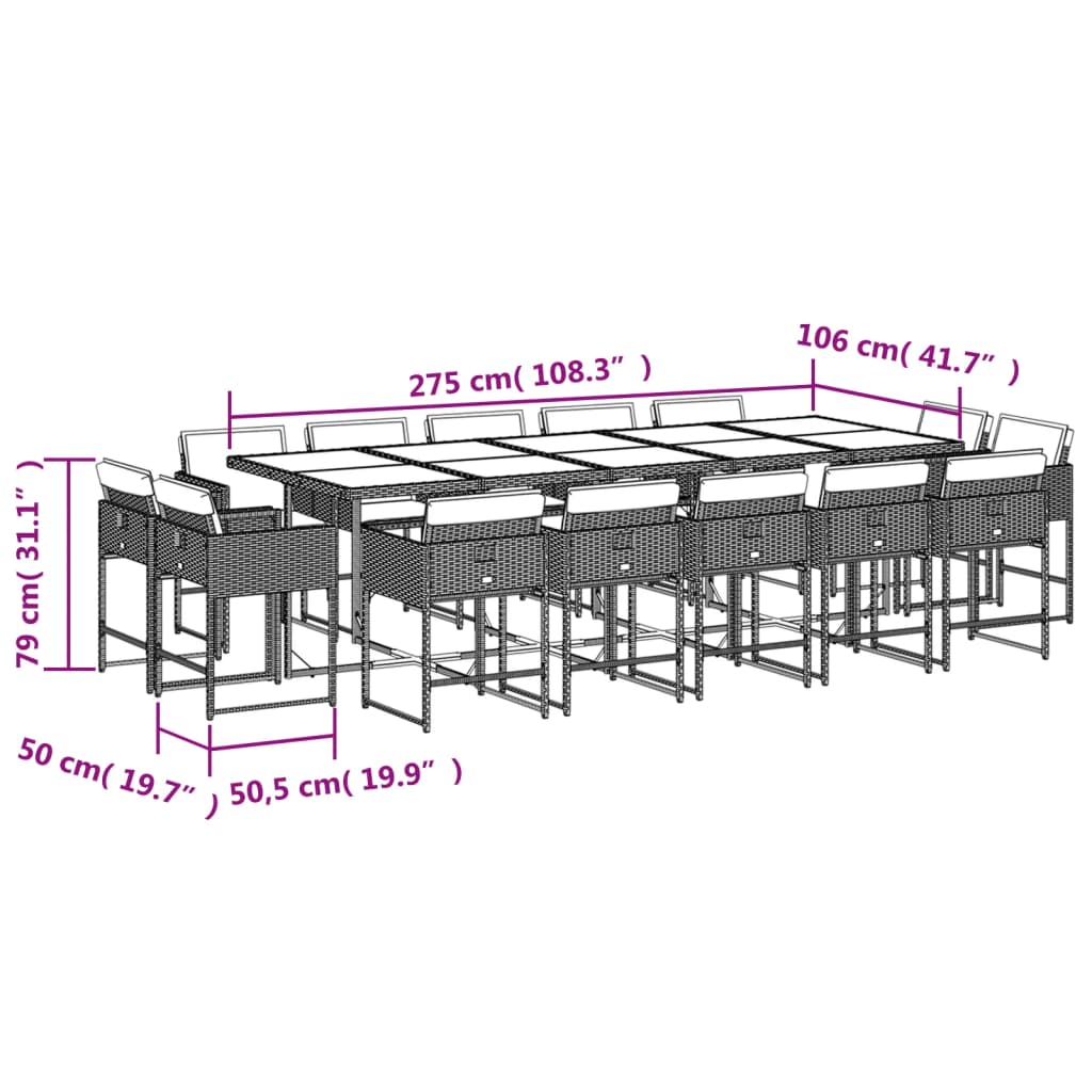 vidaXL 15 Hluta Garðborðsett með Sessum Drapplituð Blanda Pólýrattan