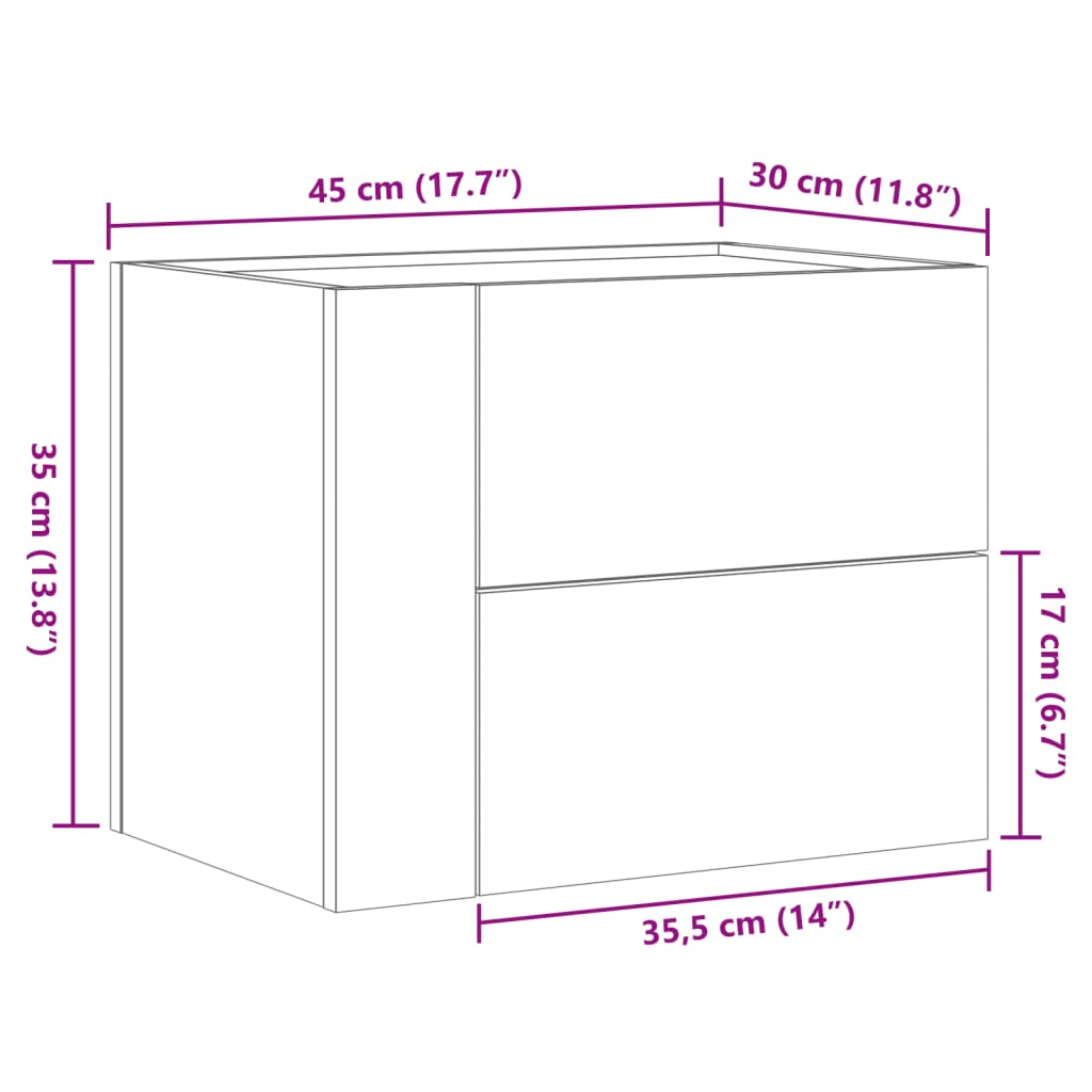 vidaXL Veggfestur Náttborð 2 stk Hvítur 45x30x35 cm