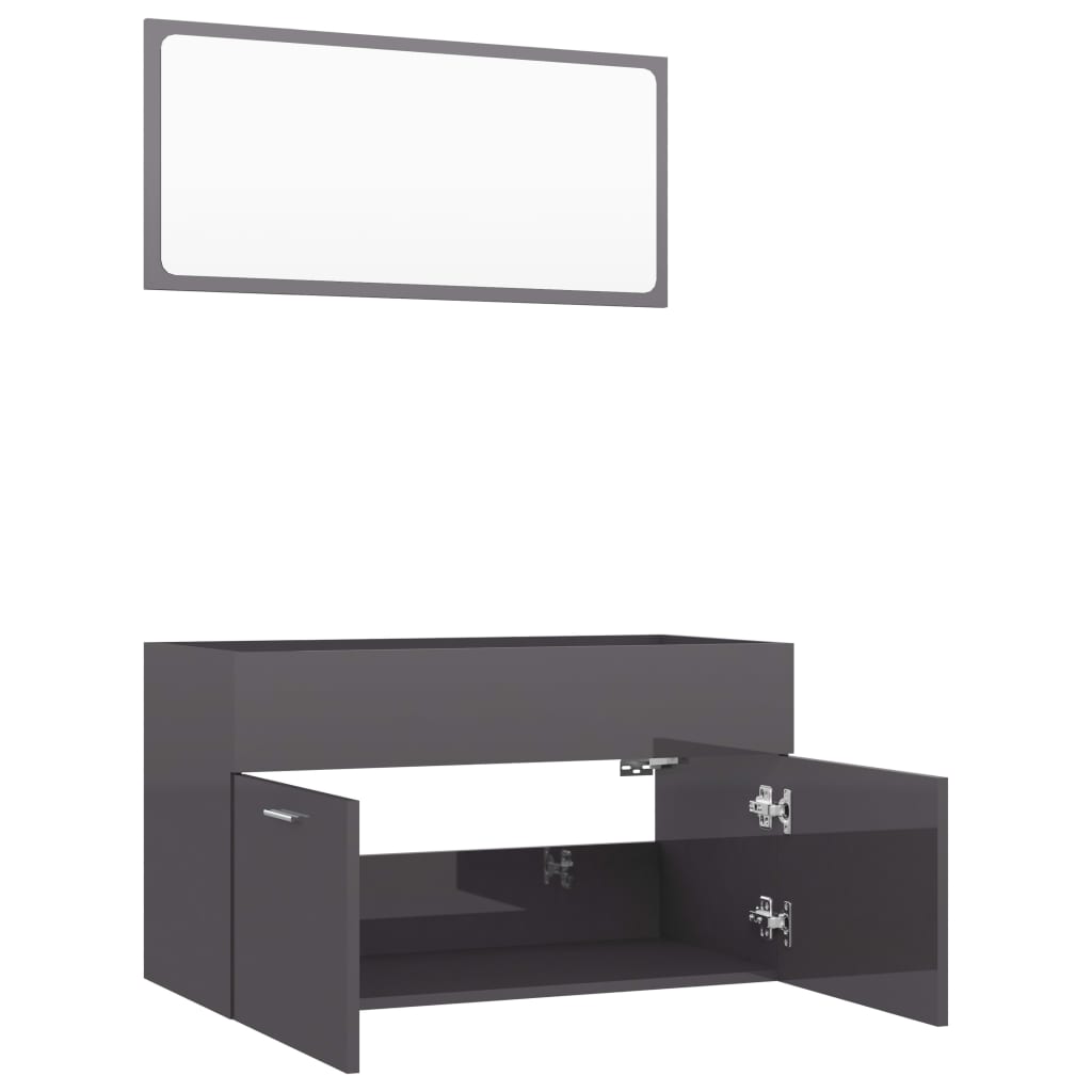 804799 vidaXL 2 Piece Bathroom Furniture Set High Gloss Grey Chipboard