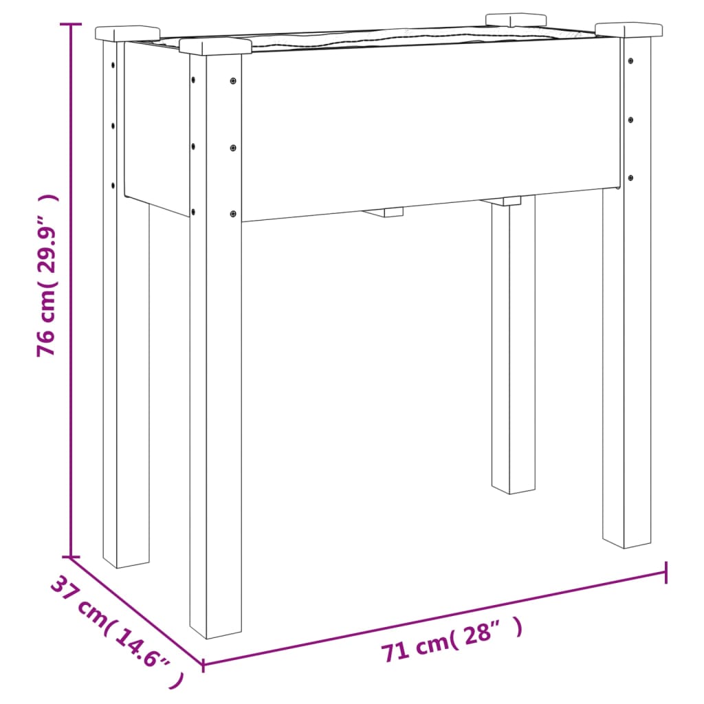 vidaXL Gróðurker með Fóðri Grátt 71x37x76 cm Gegnheill Þinur