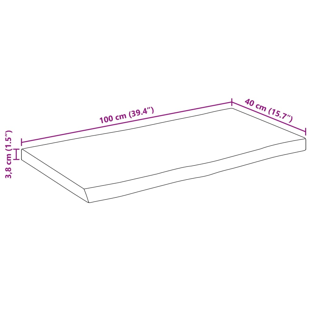 vidaXL Borðplata 100x40x3,8cm Náttúrulegum Brúnum Gegnheill Mangóviður