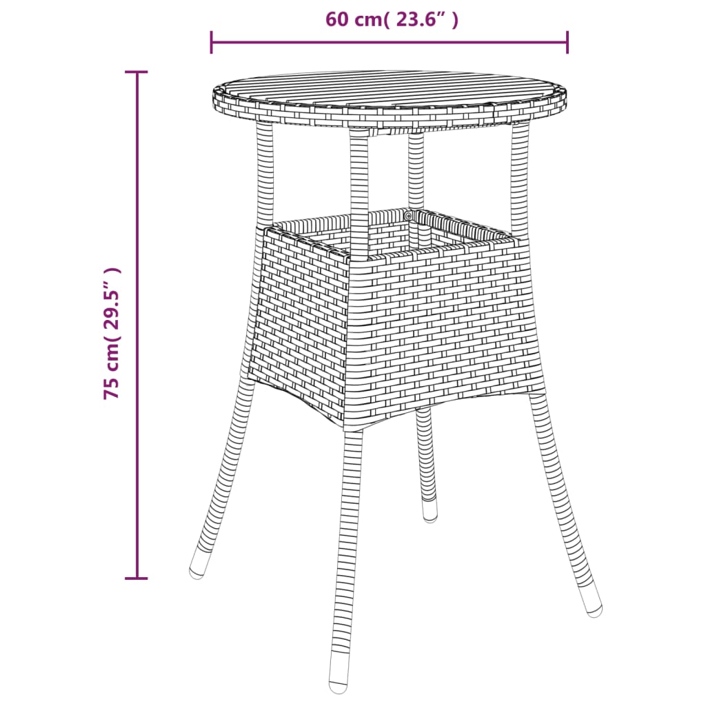 vidaXL Garðborð Ø60x75 cm Akasíuviður og Pólýrattan Svart