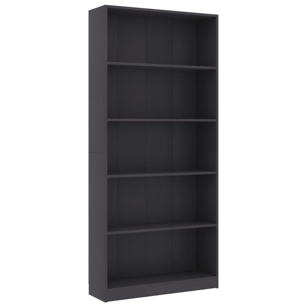 800920 vidaXL 5-Tier Book Cabinet Grey 80x24x175 cm Chipboard