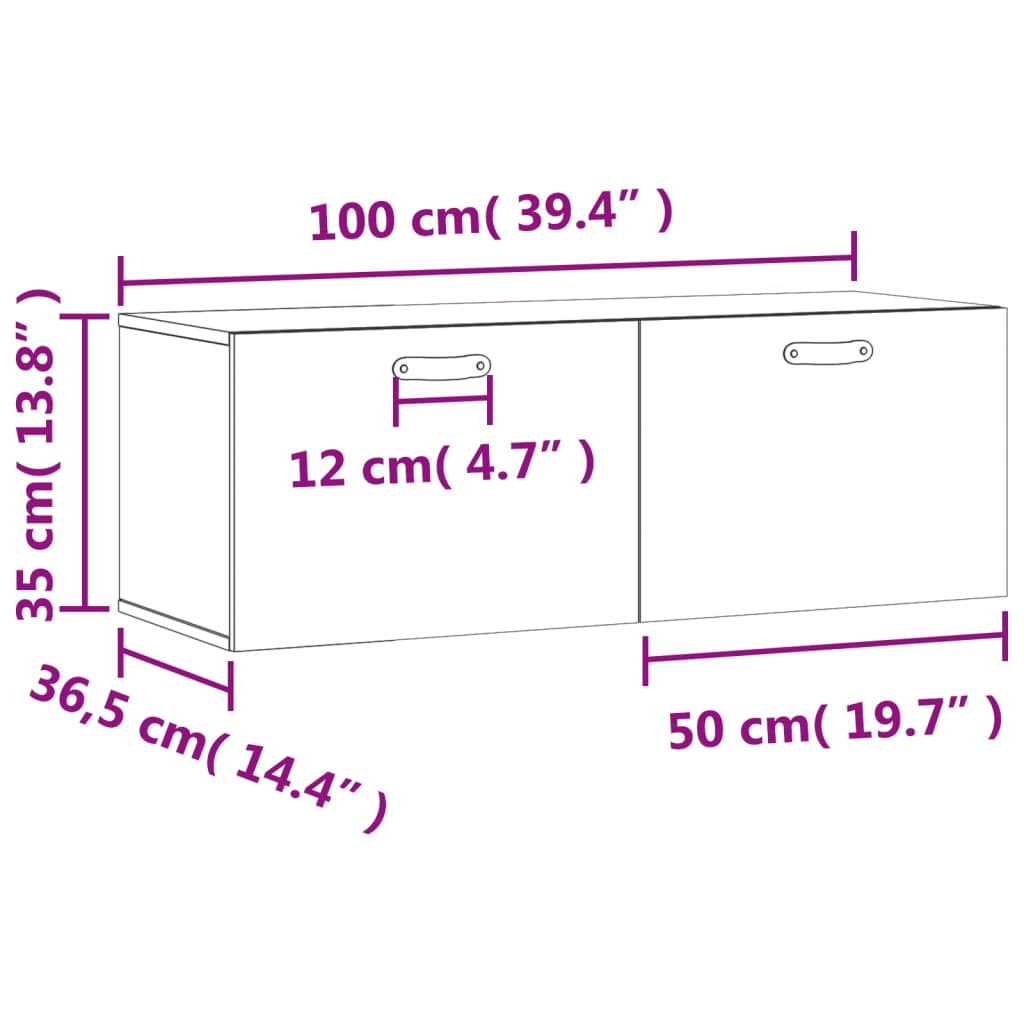 vidaXL Veggskápur Brún Eik 100x36,5x35 cm Samsettur Viður