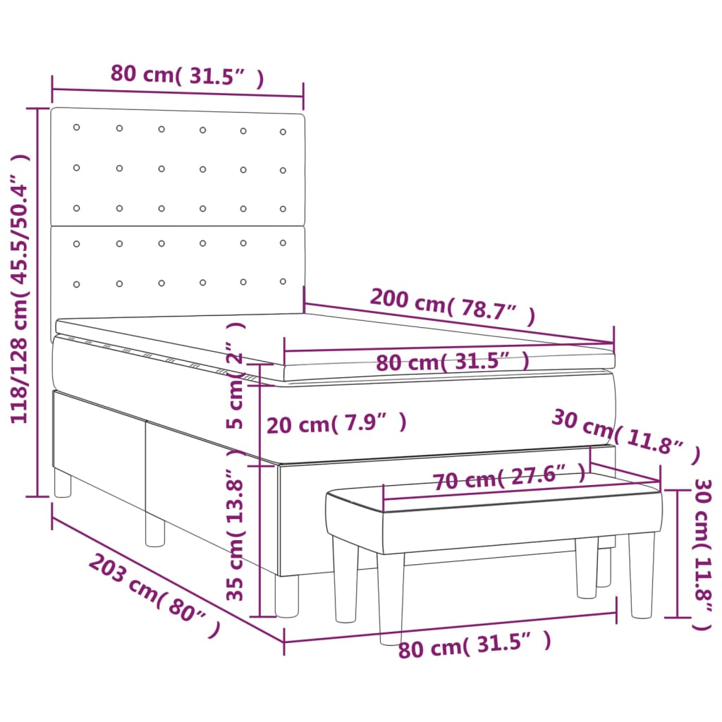 vidaXL Hólfað Springrúm með Dýnu Svart 80x200 cm Gervileður