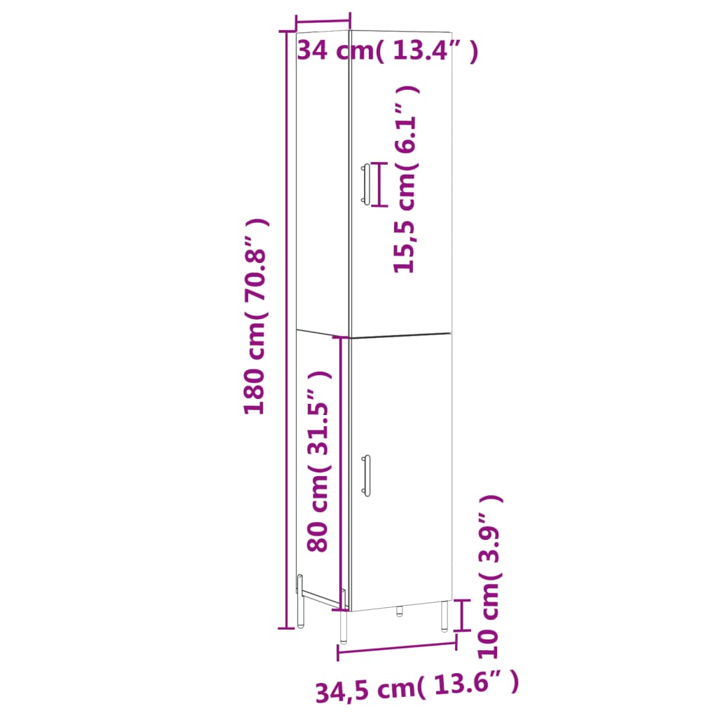 vidaXL Hár Skápur Reyktóna Eikarlitur 34,5x34x180 cm Samsettur Viður