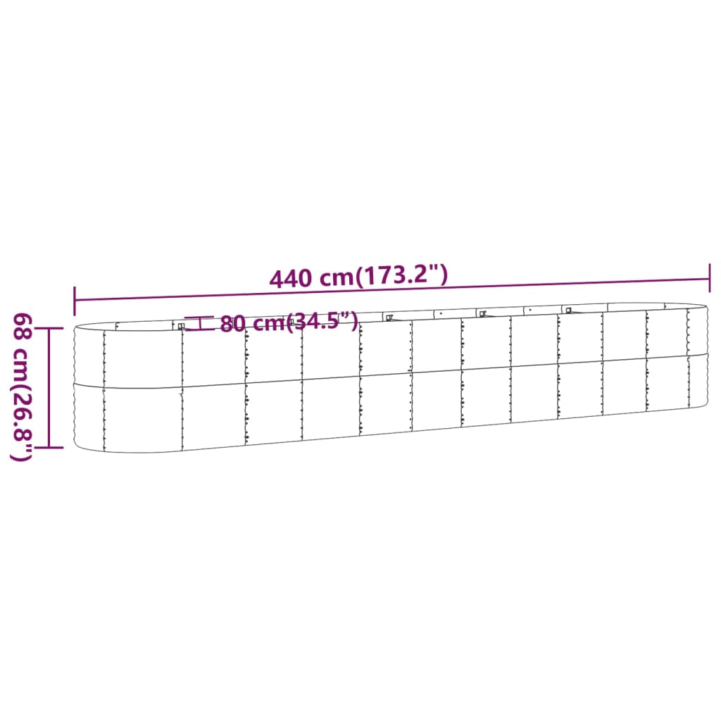 vidaXL Útiræktunarkassi Dufthúðað Stál 440x80x68 cm Grænn