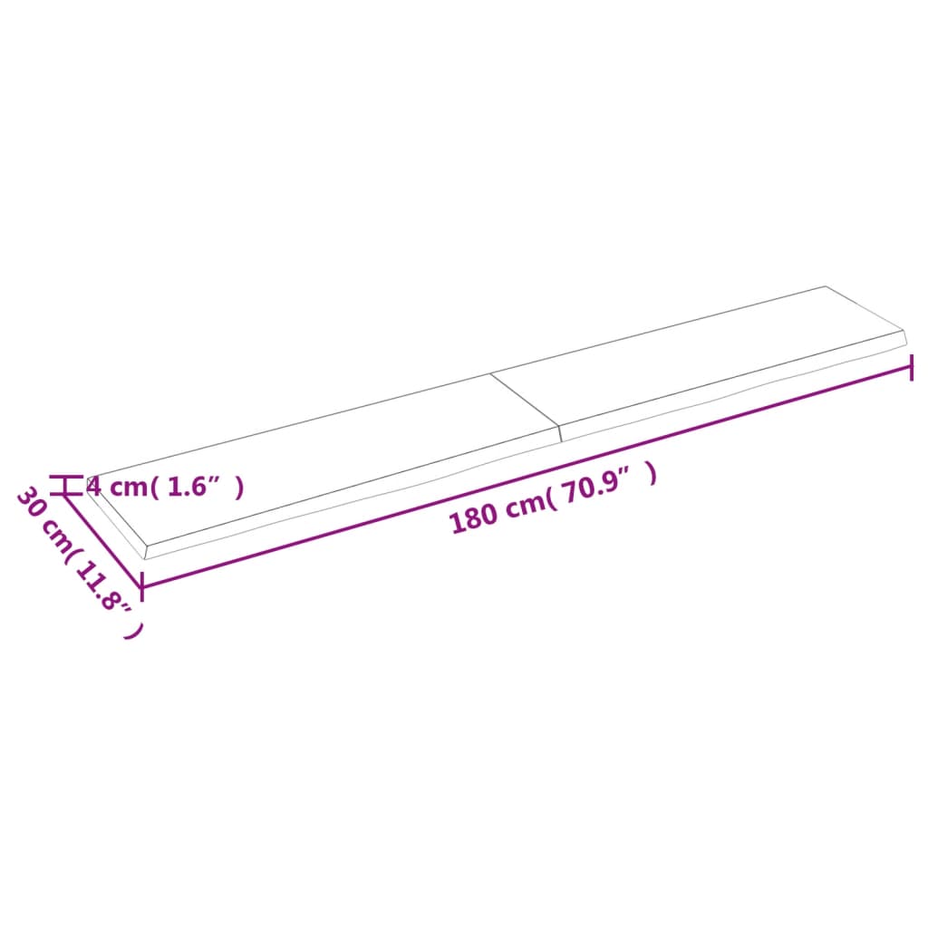 vidaXL Baðherbergisborðplata 180x30x(2-4) cm Ómeðhöndlaður Viður