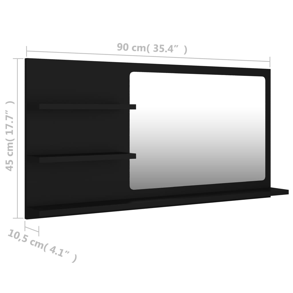 805016 vidaXL Bathroom Mirror Black 90x10,5x45 cm Chipboard
