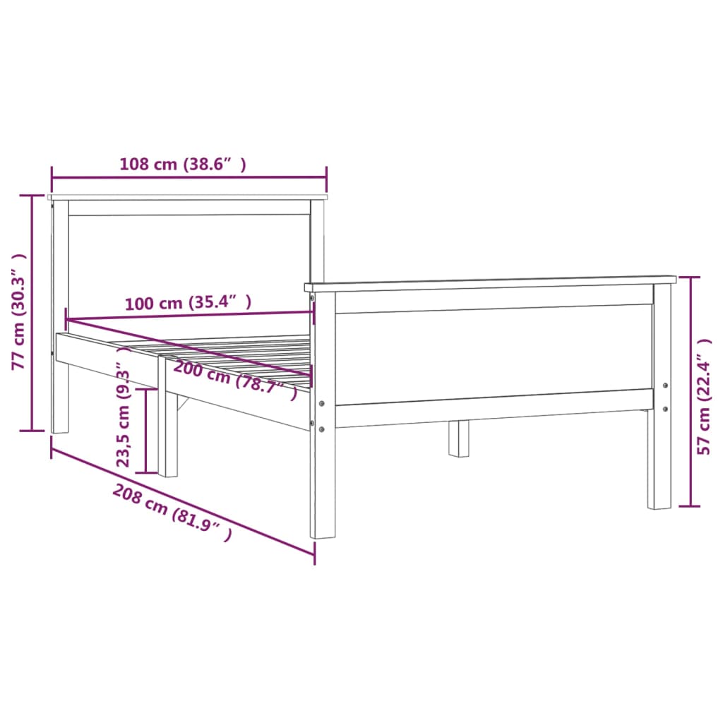 vidaXL Rúmgrind án Dýnu Gegnheil Fura 100x200cm