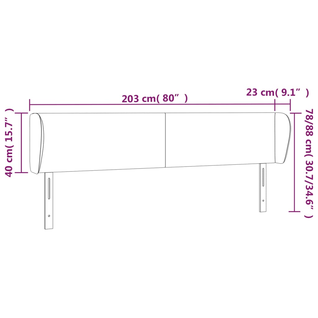 vidaXL Höfðagafl með Eyrum 203x23x78/88 cm Dökkgrátt Flauel