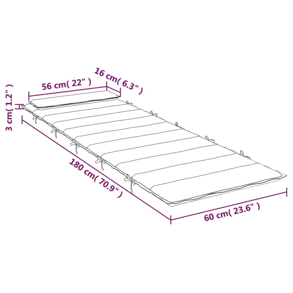 vidaXL Sólbekkjasessa Grár 180x60x3 cm Oxfordefni