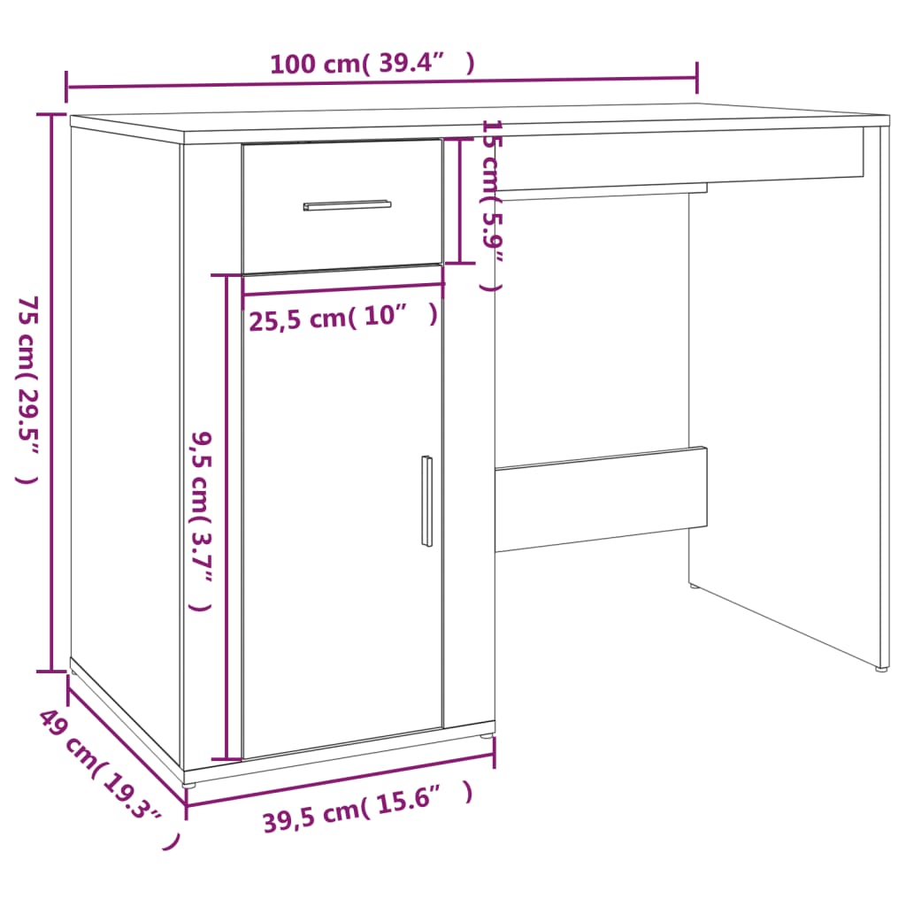 vidaXL Skrifborð Hvítt 100x49x75 cm Samsettur Viður