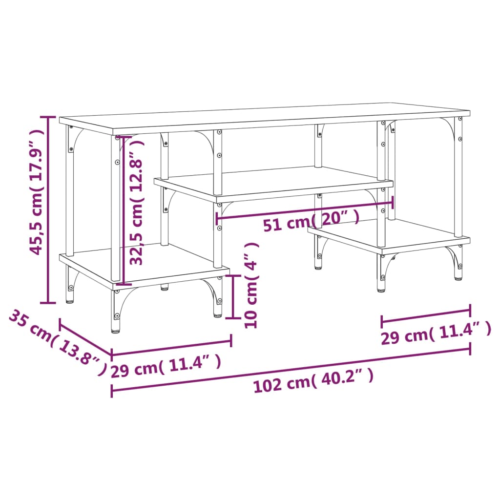 vidaXL Sjónvarpsskápur Reyklituð Eik 102x35x45,5 cm Samsettur Viður