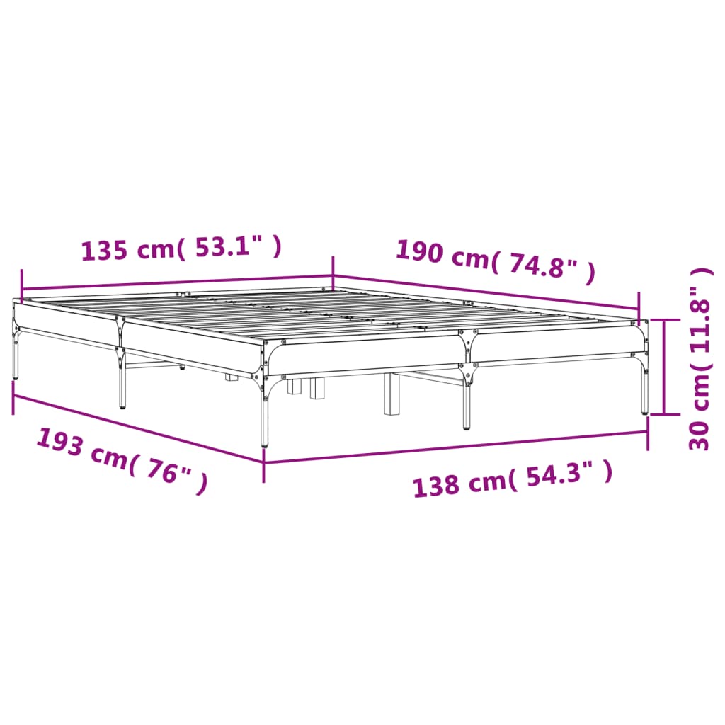 vidaXL Rúmgrind Svartur 135x190 cm Samsettur Viður og málmur