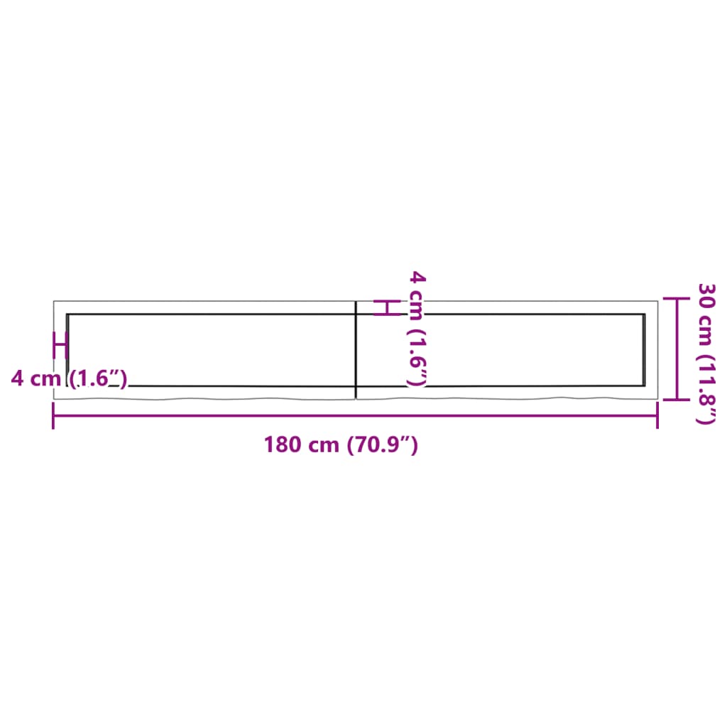 vidaXL Baðherbergisborðplata 180x30x(2-6) cm Ómeðhöndlaður Viður