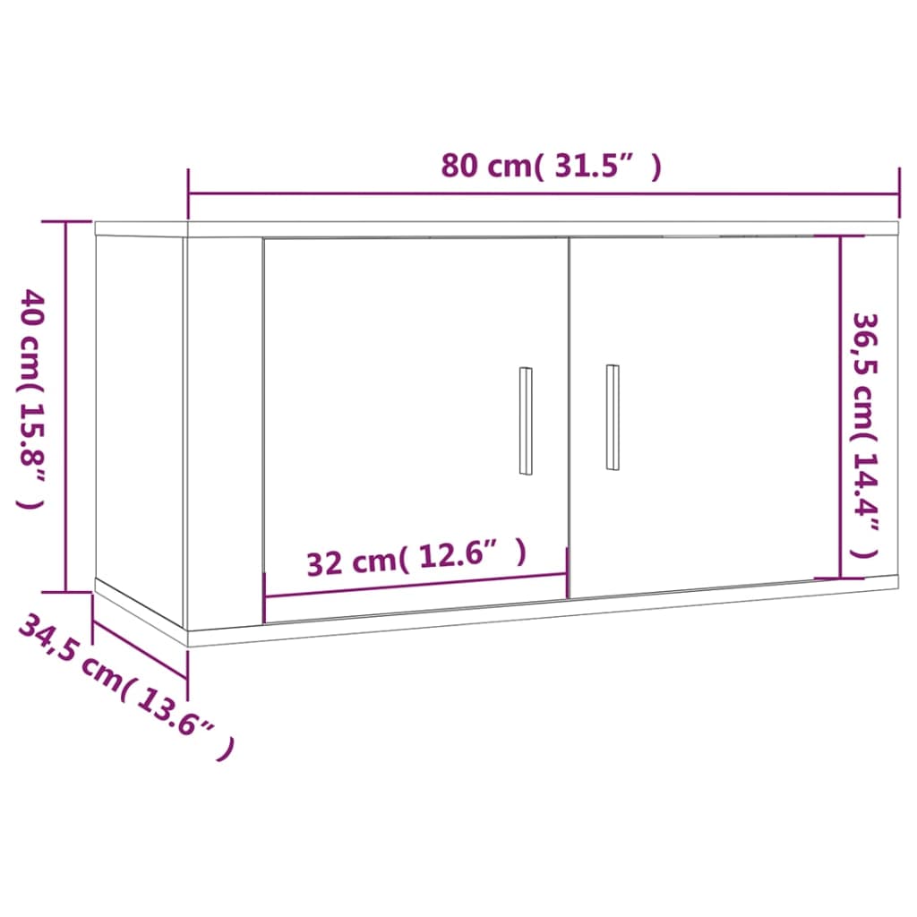 vidaXL Vegghengdir Sjónvarpsskápar 2 stk. Steypugráir 80x34,5x40 cm