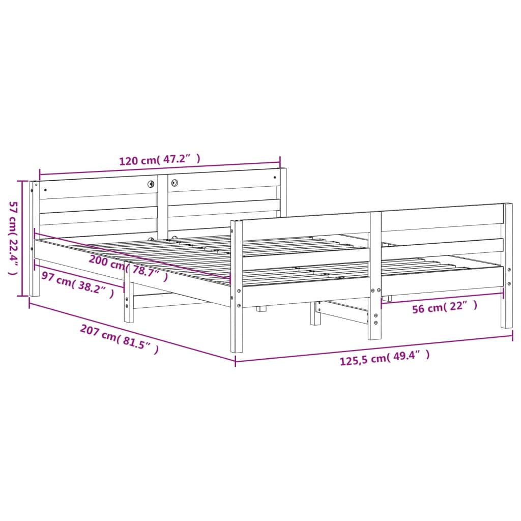 vidaXL Rúmgrind án Dýnu Vaxbrún 120x200 cm Gegnheil Fura