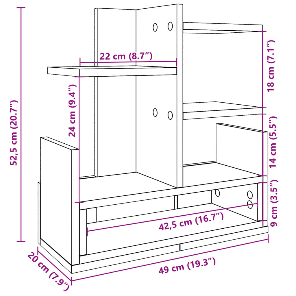 vidaXL Skrifborðsskipuleggjari Hvítur 49x20x52,5 cm Samsettur Viður