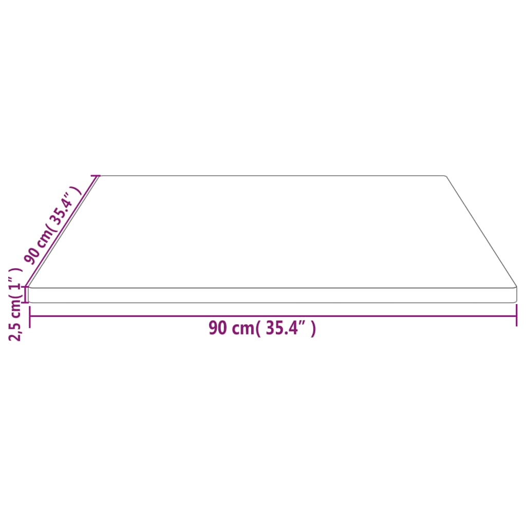 vidaXL Borðplata Hvít 90x90x2,5 cm Gegnheil Fura Ferningur