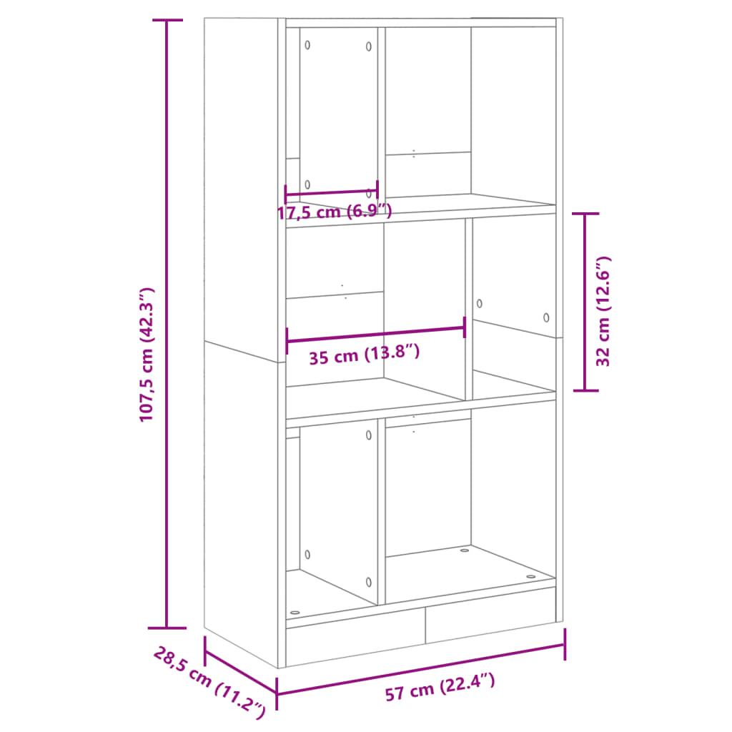 vidaXL Bókaskápur Svartur 57x28,5x107,5 cm Samsettur Viður