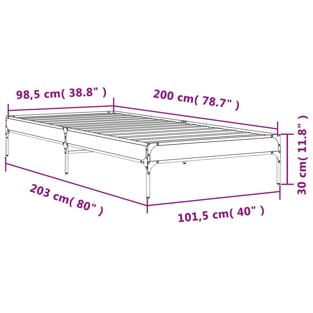 vidaXL Rúmgrind Reyktóna Eik 100x200 cm Samsettur Viður og Málmur