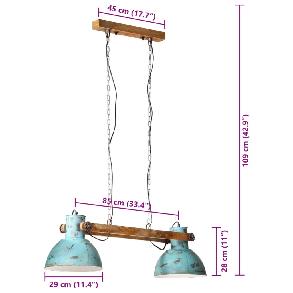 vidaXL Hangandi Loftljós 25 W Máður Blár 85x28x109 cm E27