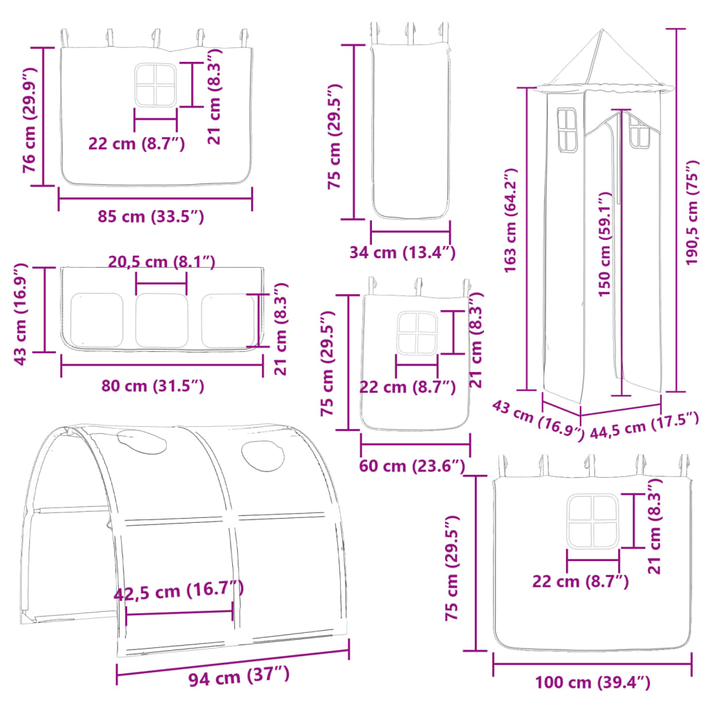 vidaXL Koja án Dýnu með Rennibraut og Gardínum Blá 80x200 cm