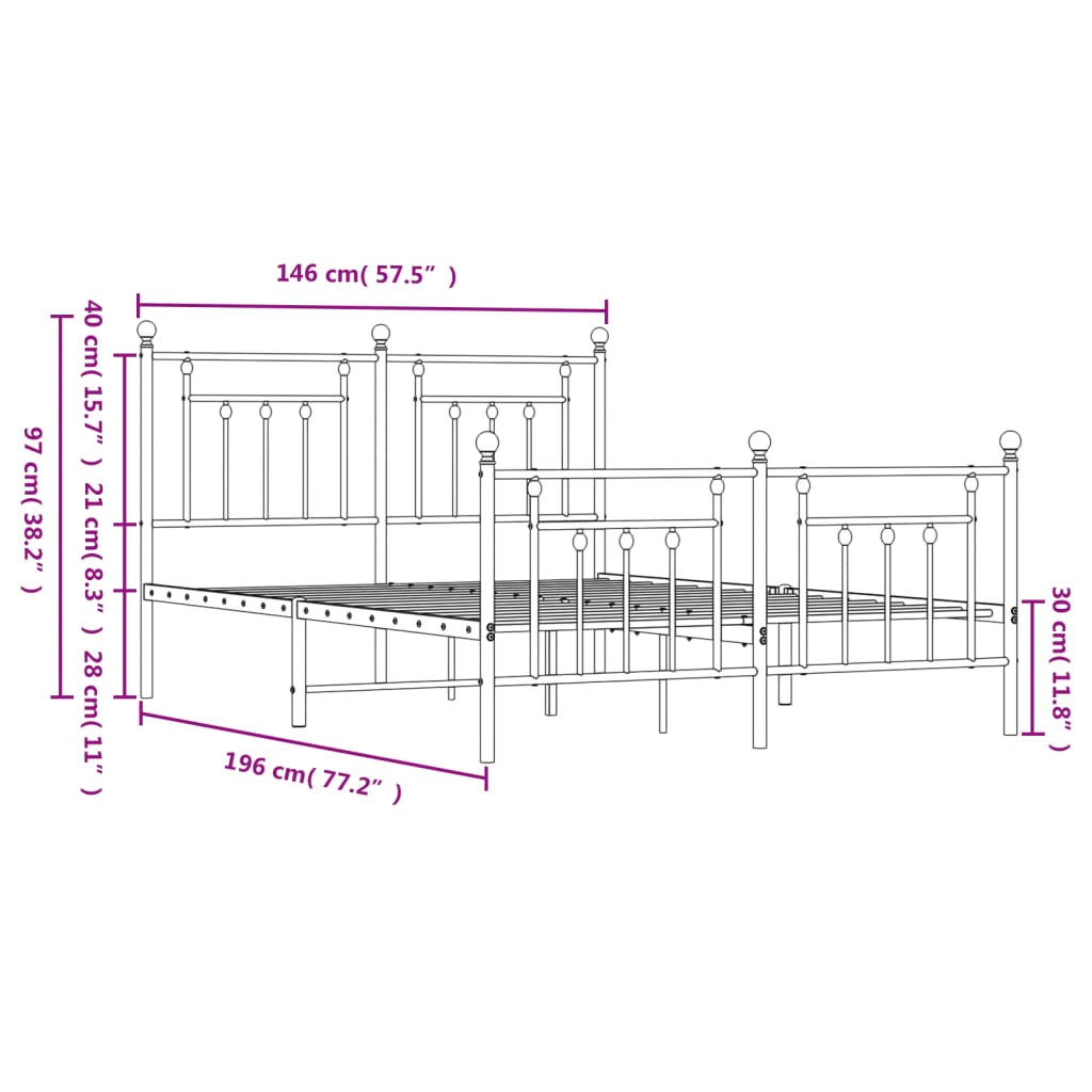 vidaXL Rúmgrind úr Málmi með Höfuðgafli & Fótagafli Svört 140x190 cm