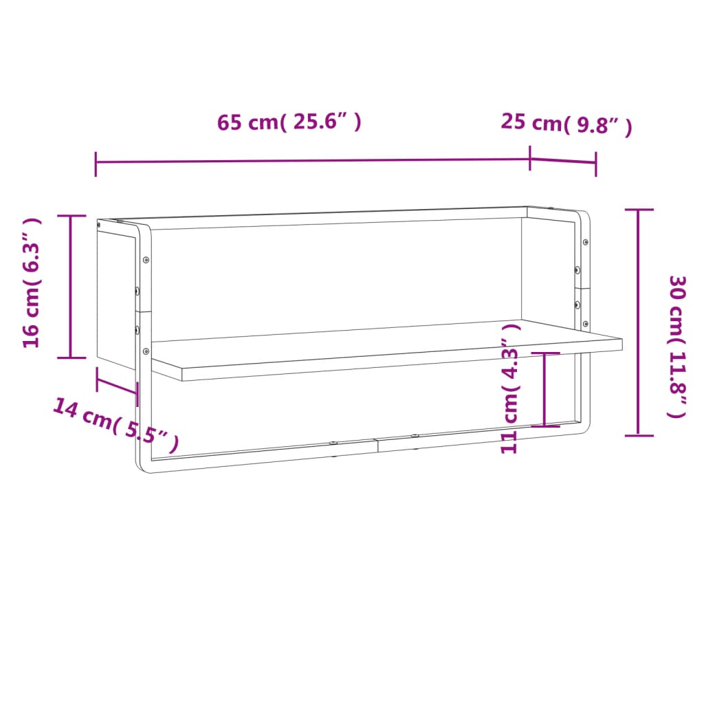 vidaXL Vegghilla með Stöng Reyklituð Eik 65x25x30 cm