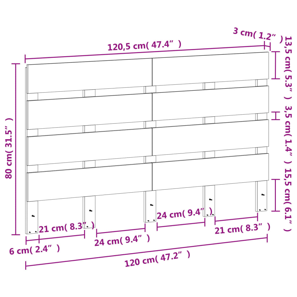 vidaXL Höfðagafl Vaxbrúnn 120 cm Gegnheil Fura