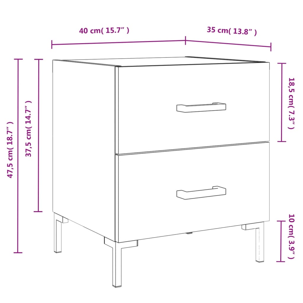 vidaXL Náttborð Grátt Sonoma 40x35x47,5 cm Samsettur Viður