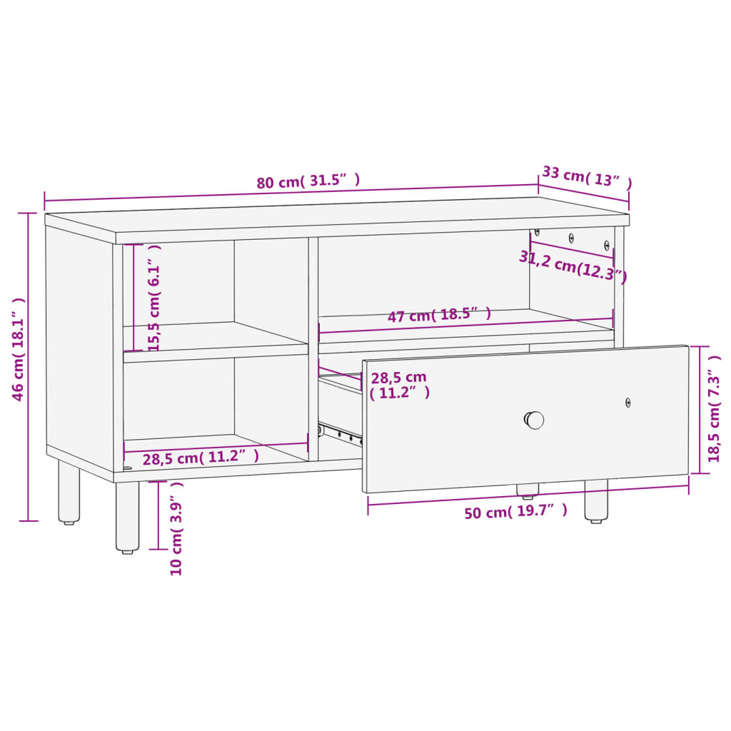 vidaXL Sjónvarpsskápur Svartur 80x33x46 cm Mangóviður