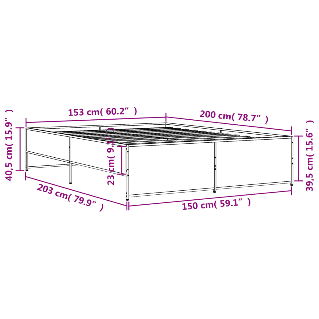 vidaXL Rúmgrind án Dýnu Reyktóna Eikarlitur 150x200 cm