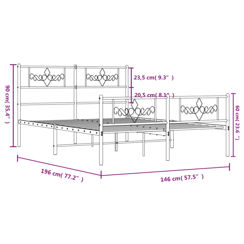 vidaXL Rúmgrind úr Málmi með Höfuðgafli & Fótagafli Hvít 140x190 cm