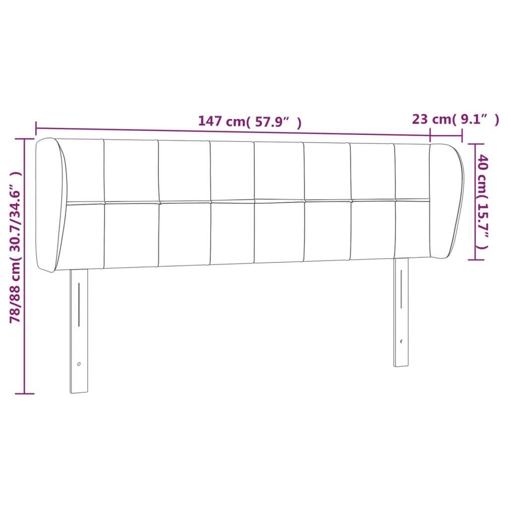 vidaXL Höfðagafl með Eyrum 163x23x78/88 cm Dökkgrátt Flauel