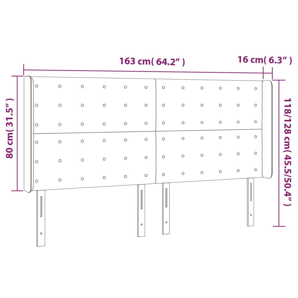 vidaXL LED Höfðagafl 163x16x118/128 cm Dökkgrátt Flauel