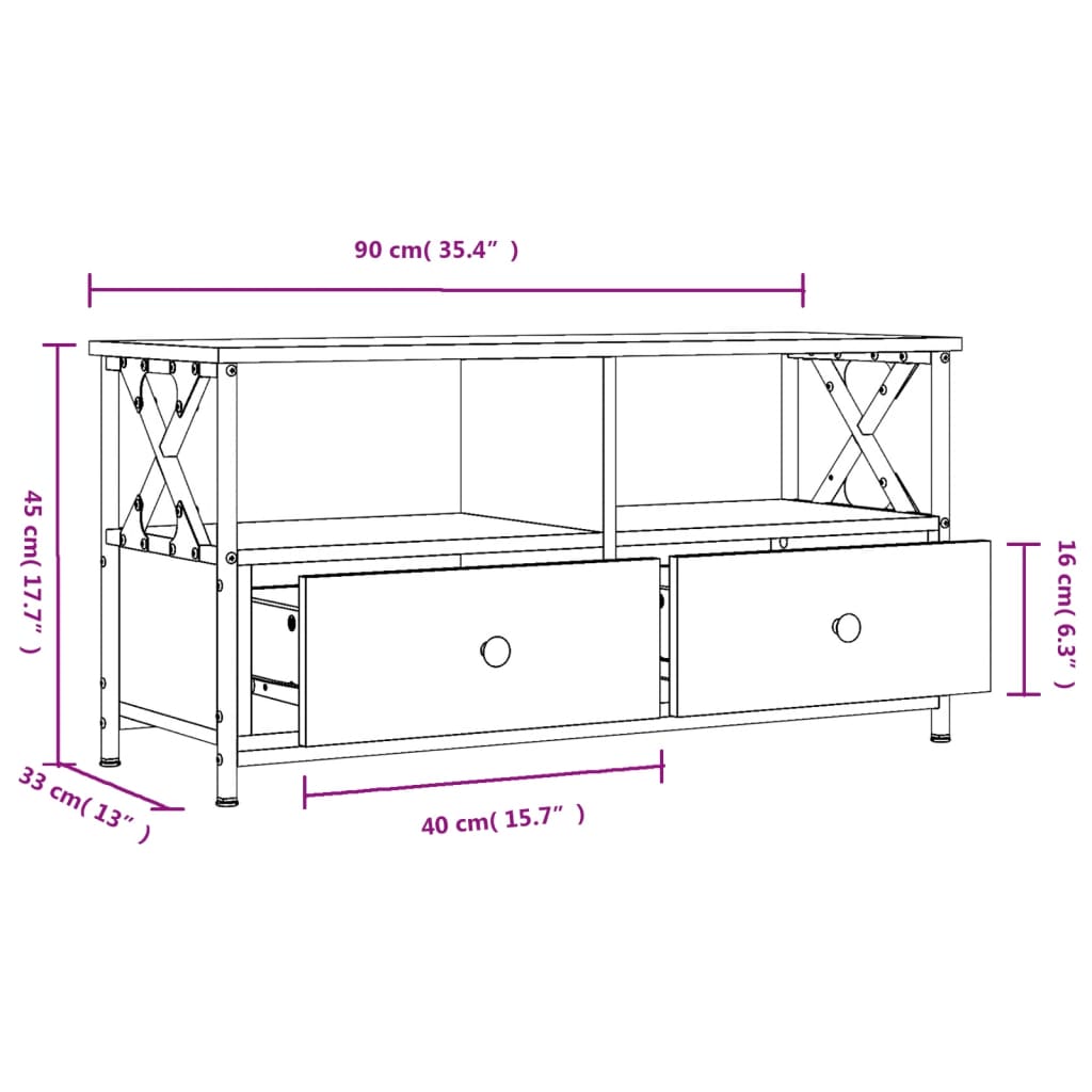 vidaXL Sjónvarpsskápur Svartur 90x33x45 cm Samsettur Viður og Járn