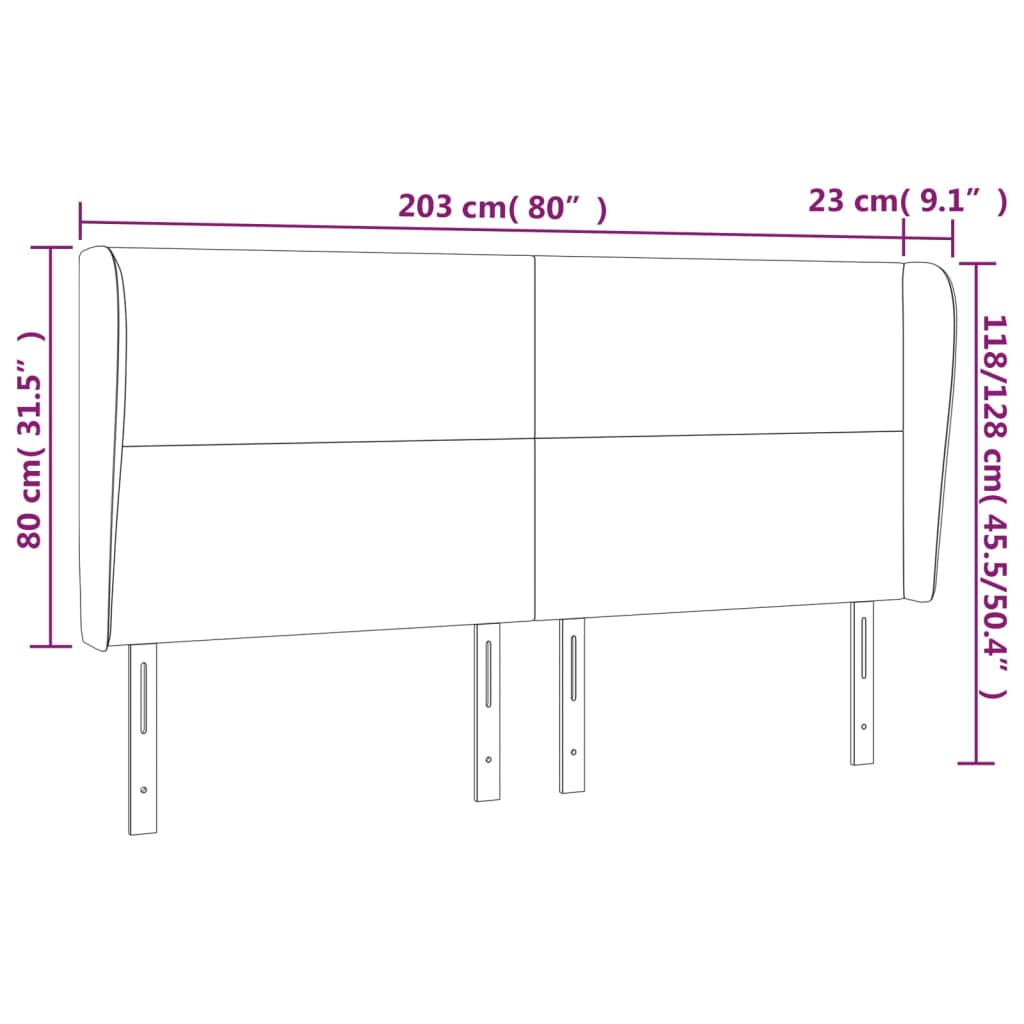 vidaXL Höfðagafl með Eyrum 203x23x118/128 cm Dökkblátt Flauel