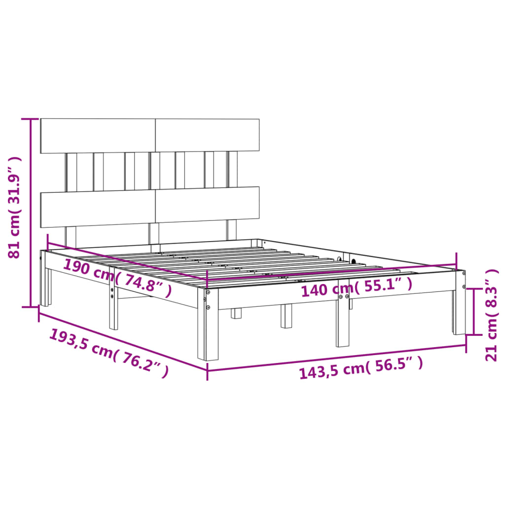 vidaXL Rúmgrind með Höfuðgafli 140x190 cm Gegnheil viðar