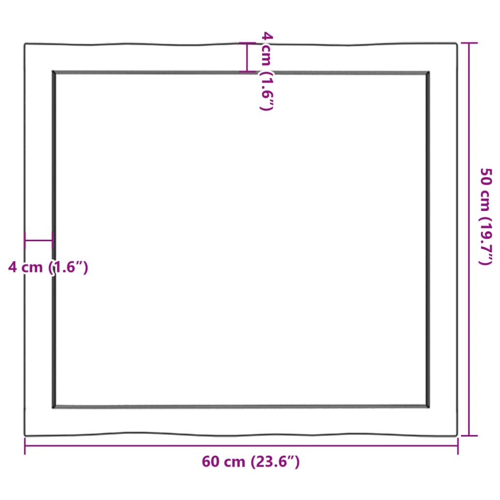 vidaXL Borðplata 60x50x(2-6) cm Ómeðhöndluð Gegnheil Náttúrul. Brúnir