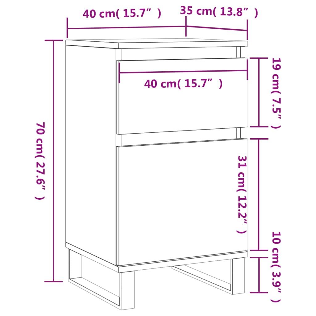 vidaXL Skenkir 2 stk. Gráir Sonoma 40x35x70 cm Samsettur Viður