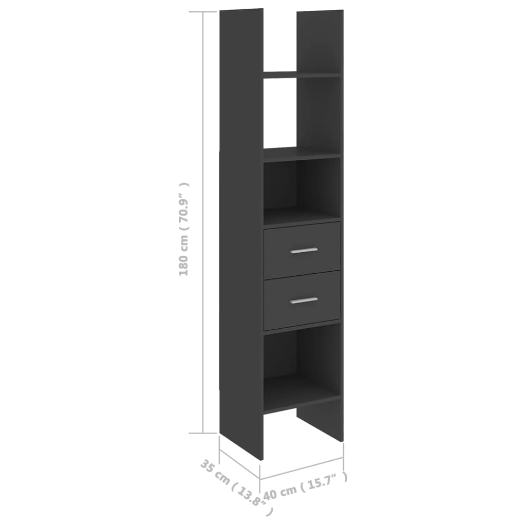 803418 vidaXL Book Cabinet Grey 40x35x180 cm Chipboard