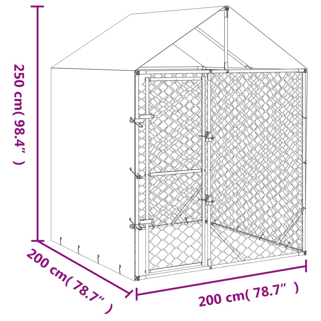 vidaXL Útihundaskýli með Þaki Silfurlitað 2x2x2,5 m Sinkhúðað Stál