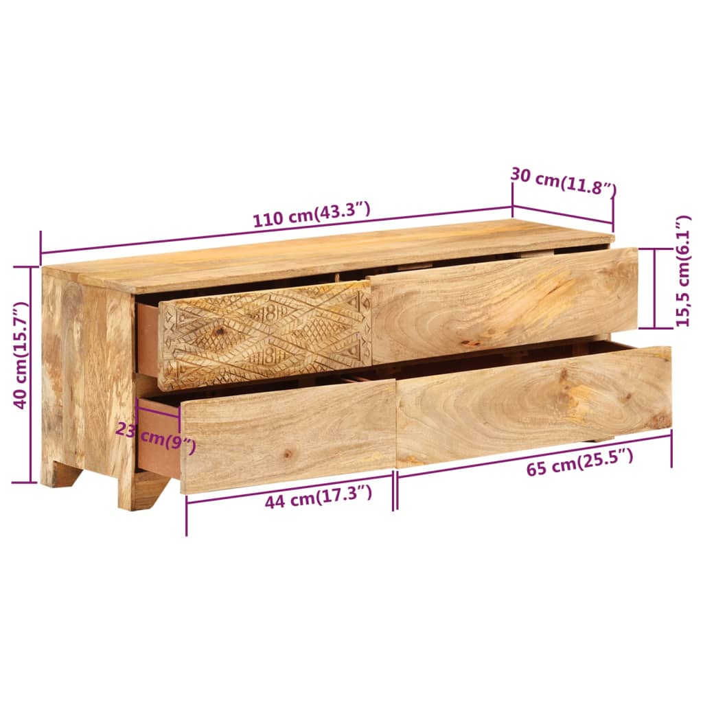 vidaXL Sjónvarpsskápur Gegnheill Mangóviður 110x30x40 cm